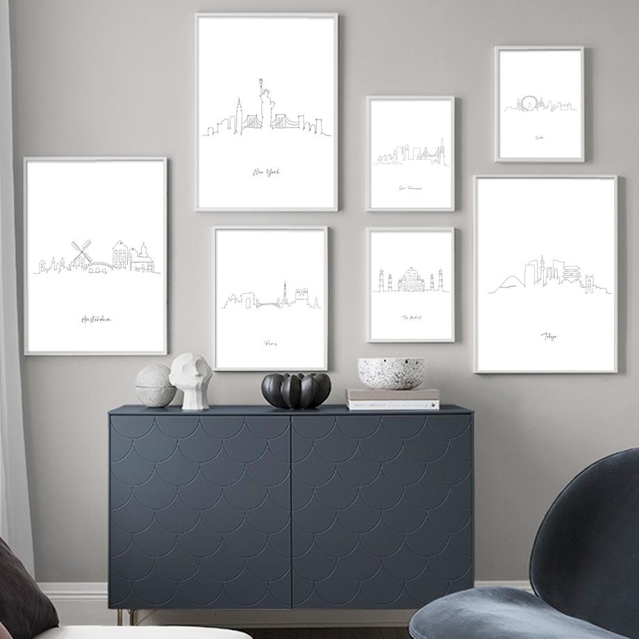 Paris New York London Sydney Taj Mahal Line Wall Art Print Canvas Painting Nordic Poster Modern Decor Picture For Living Room