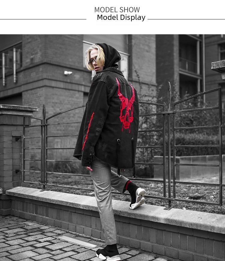 Herren-Jeansjacke im koreanischen Stil mit trendigem Totenkopf-Motiv – lockere Passform für Frühling/Herbst