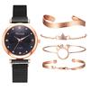 5Pcs/set Women's Simple Mesh Belt Magnet Quartz Watch + Bracelet Set Quartz Watch
