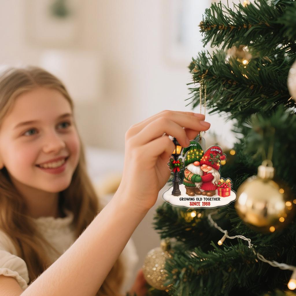 Personalized Growing Old Together Acrylic Decoration, Gnome Christmas Couple Decoration  Christmas Tree Ornament, Christmas Gift For Husband Or Wife