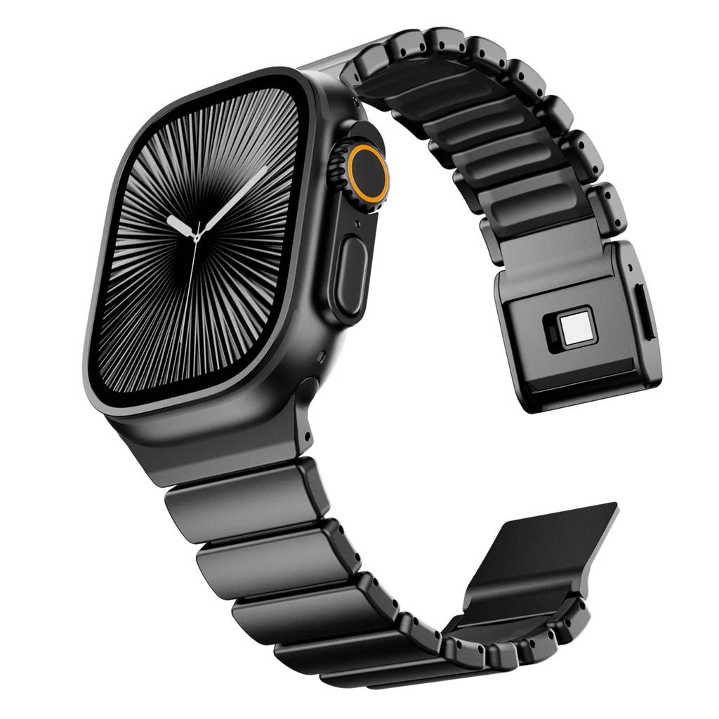 Cinturino in Gomma Fluoroelastomero di Titanio per Apple Watch Ultra 3 2 49mm 10 11 46mm Cinturino Magnetico per Iwatch 9 8 7 45mm 6 SE 3 44mm