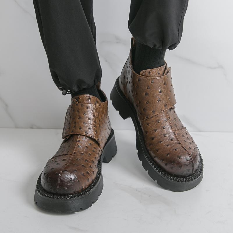 Men’s Retro Punk Thick Sole Platform Boots Elevator Boots Black Zipper Round Toe Motorcycle Boots High Boots Plus Size