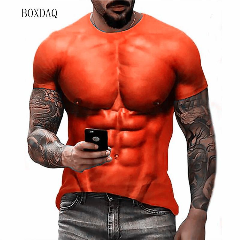 Green Muscle Graphic Men's T-shirts Short Sleeve Fitness Workout Sports Casual Tops Summer 3D Printed Street Style Man Tees