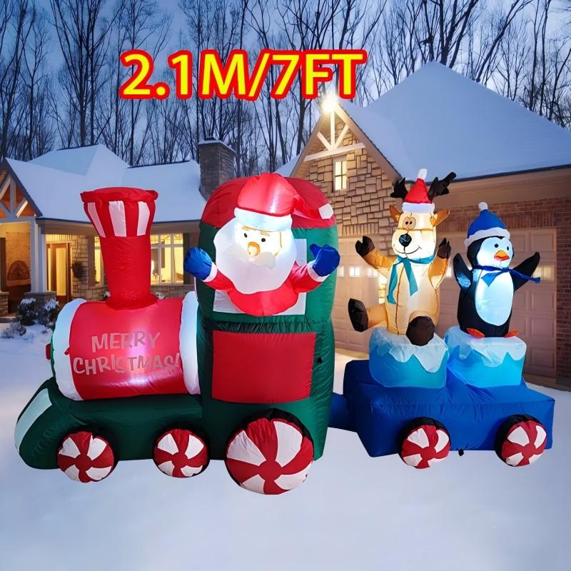 

Надувные Игрушки Рождественские Украшения 2,1 м / 7 футов Санта-Клаус с Поездом на Приводе со Светодиодной Подсветкой Модель Вечеринка Праздничный Реквизит Уличный Рождественский Декор EU Plug