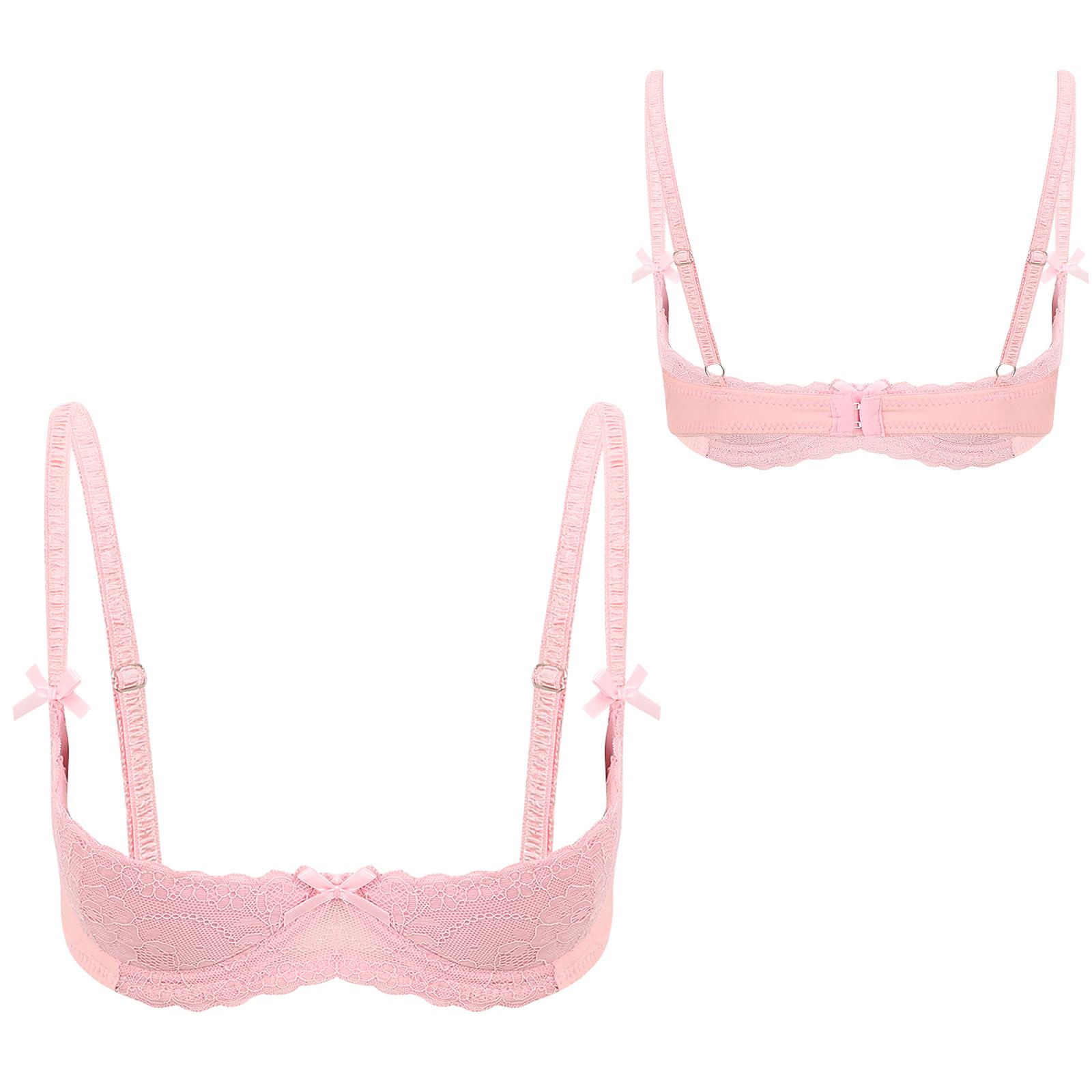 

Жіночі бюстгальтери 1/2 чашки Push Up на кісточках Мереживний бюстгальтер Нижня білизна Нічна білизна для парних ігор XL рожевий