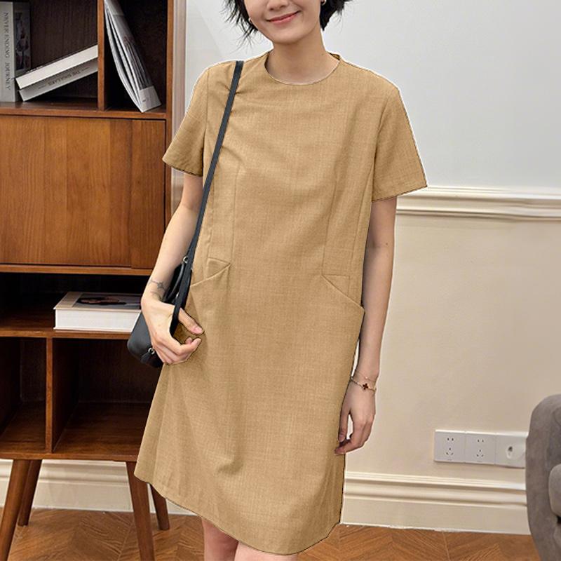 ZANZEA Vestido casual de manga corta de color sólido con cuello redondo para mujer