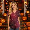 Women's V-Neck Short Sleeve Scrub Top with Pockets Halloween Print for Nurses and Caregivers