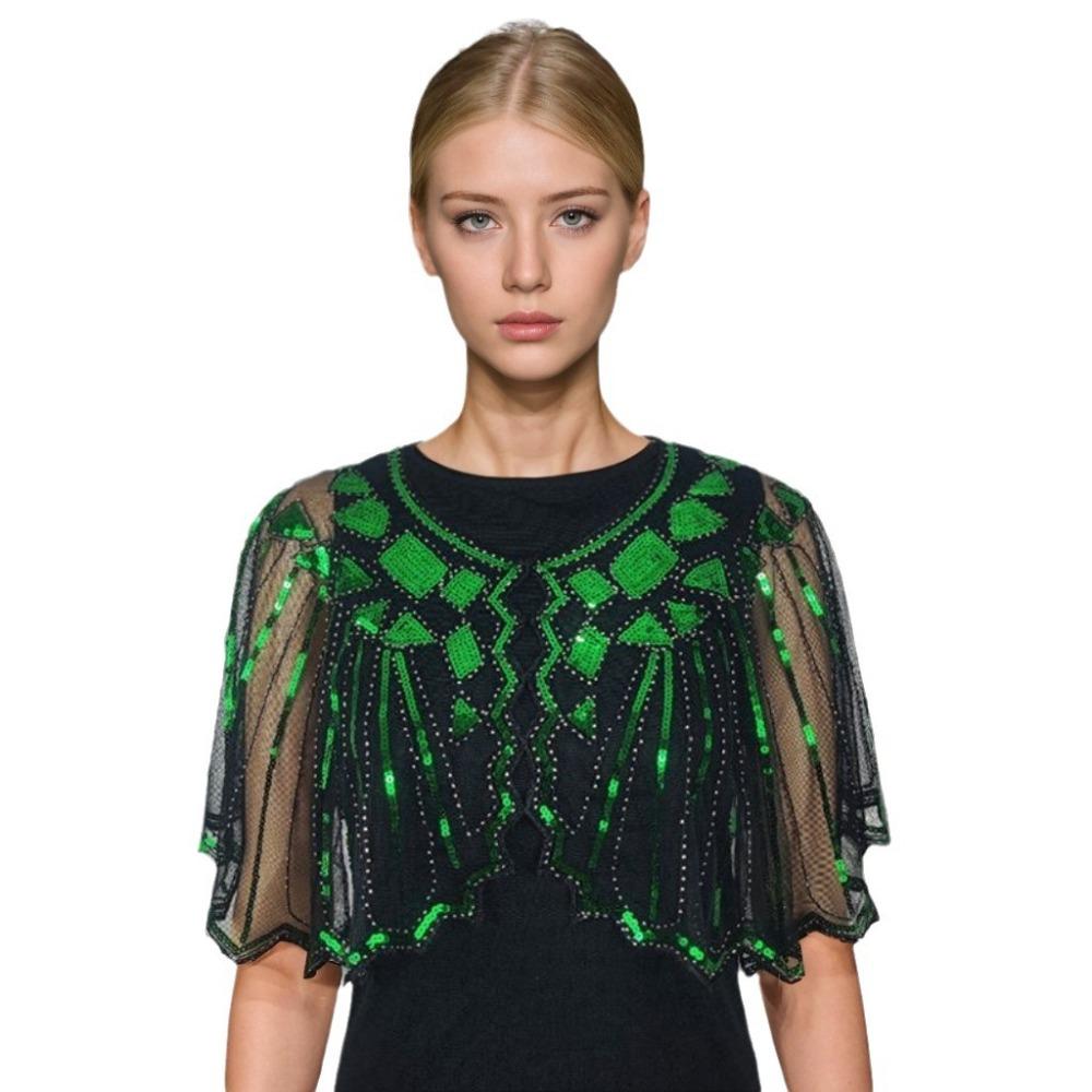 Beaded Decoration Women's Sequins Shawl Vintage Flapper Party Shawl Elegant Evening Cape Ladies