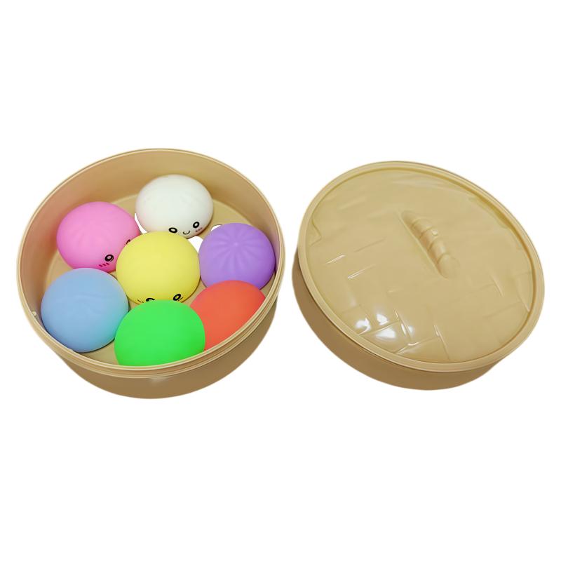7Pcs Mini Dumplings With Steamer Bun Squeezable Toys Set Soft Stress Relief Crystal Squeeze Fidget Sensory Toy Party Favors Gift