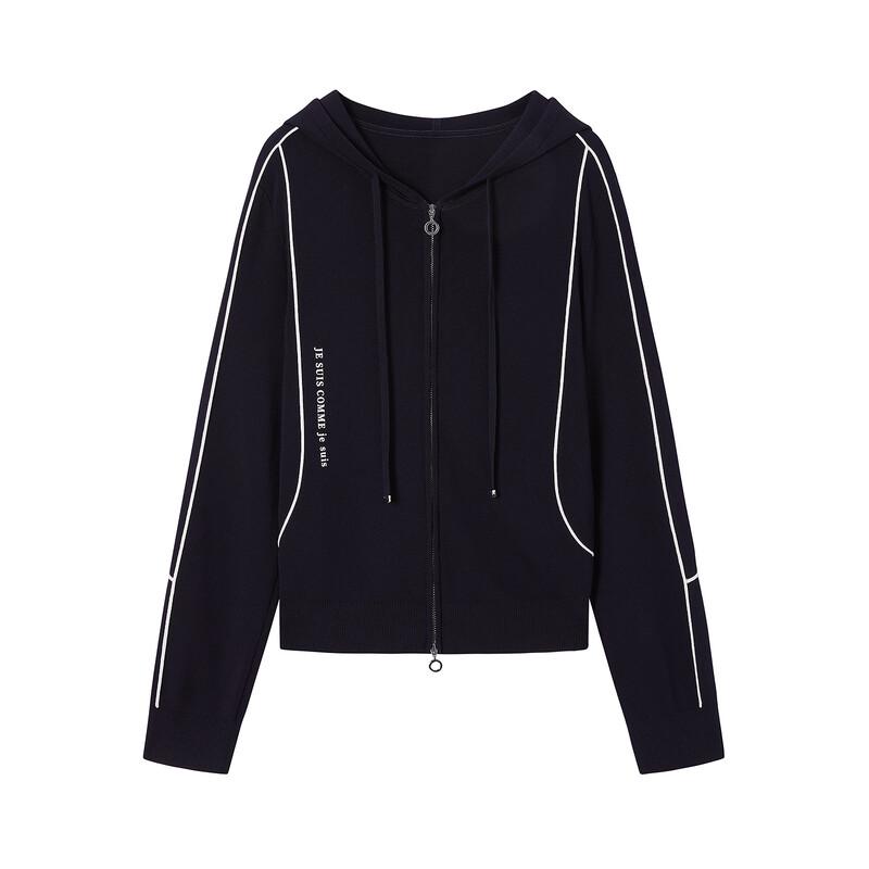 JUZUI Women's Color-block Striped Hooded Knit Sweater