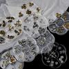 7-Compartment Plum Blossom Box: 3D Nail Art Metal Bow & Butterfly Rhinestones