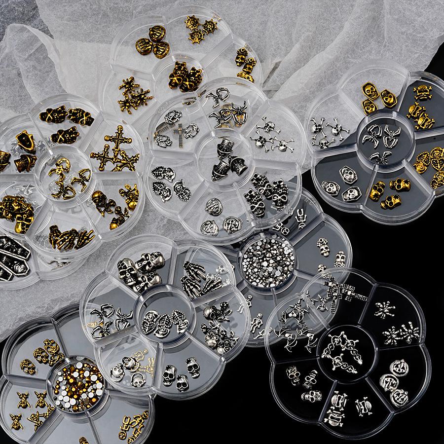 7-Compartment Plum Blossom Box: 3D Nail Art Metal Bow & Butterfly Rhinestones