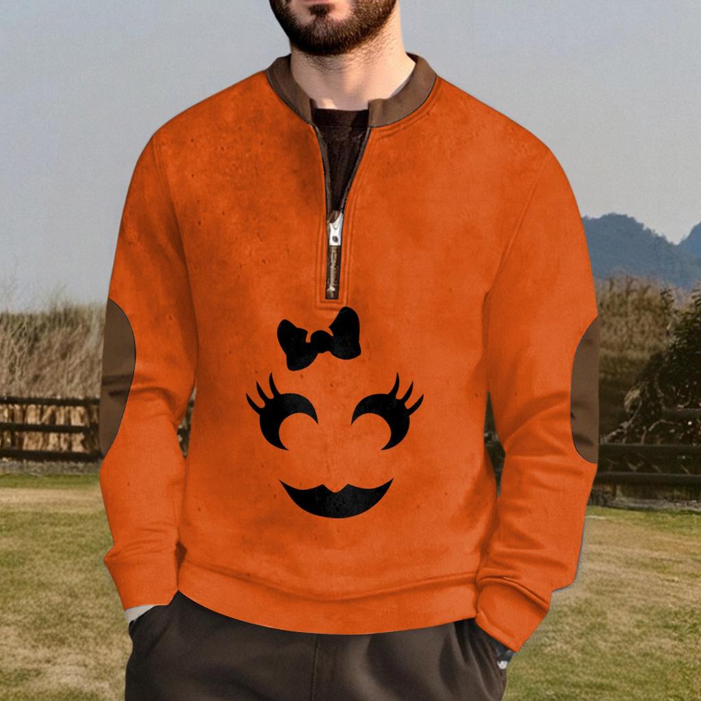 Halloween Print - Men's Loose, Casual, Versatile Round-neck Multi-color Pullover Hoodie