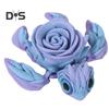 3D Printed Rose Turtle Figurine Movable Joints Flower Sea Tortoise Figure Articulated Animal Model Toy Home Office Bookshelf Desktop Decoration