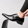 Classic Mens Dress Shoes Pointed Toe Cow Leather Buckle Monk Strap Casual Business Wedding Shoes for Men Black Brown