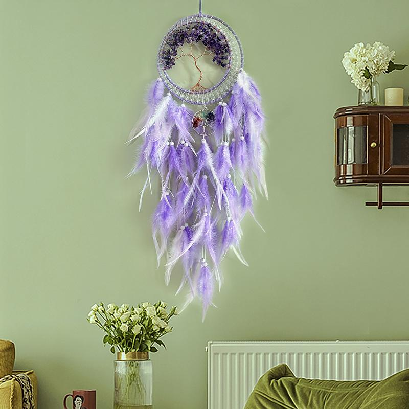 Handmade Crystal Stone Wind Chimes Dream Catcher Colorful Feathers Bedroom Hanging Ornaments Wall Pendants Festival Party Gifts