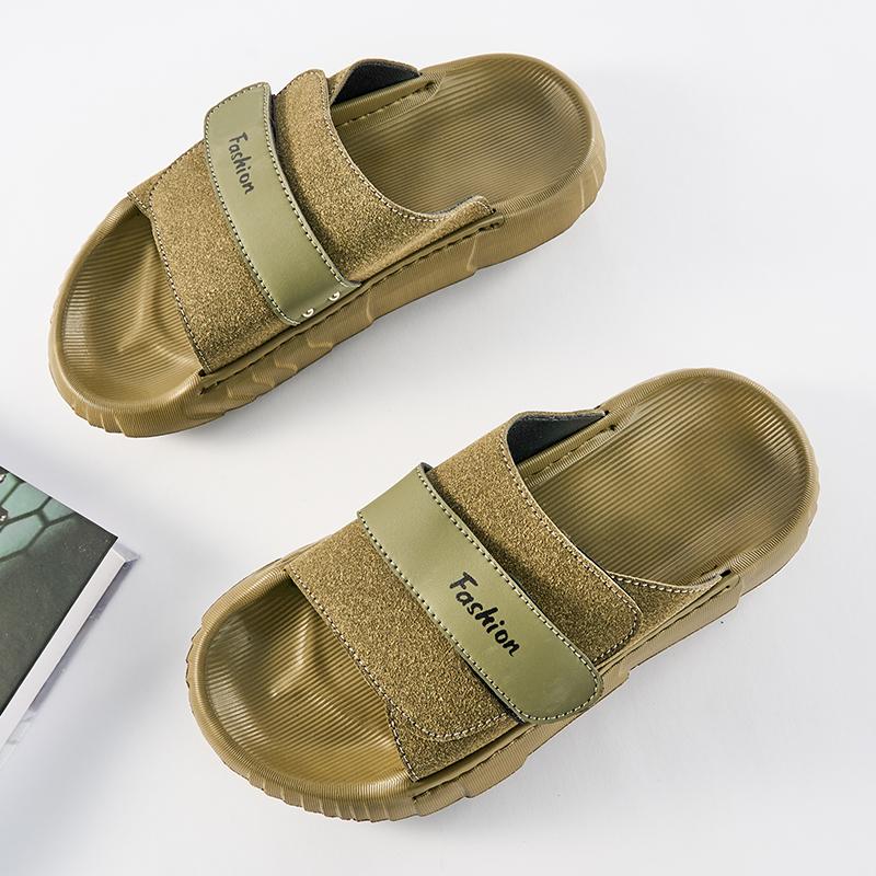 Fashion Summer Trend New Men's Green Black Suede Leather Platform Casual Shoes Breathable Beach Sandals Outdoor Slippers