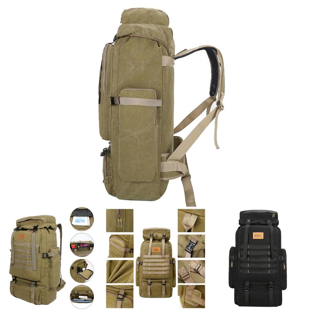 80l Tactical Canvas Backpack For Camping And Hiking With Scratchresistant Material And Multipocket Design