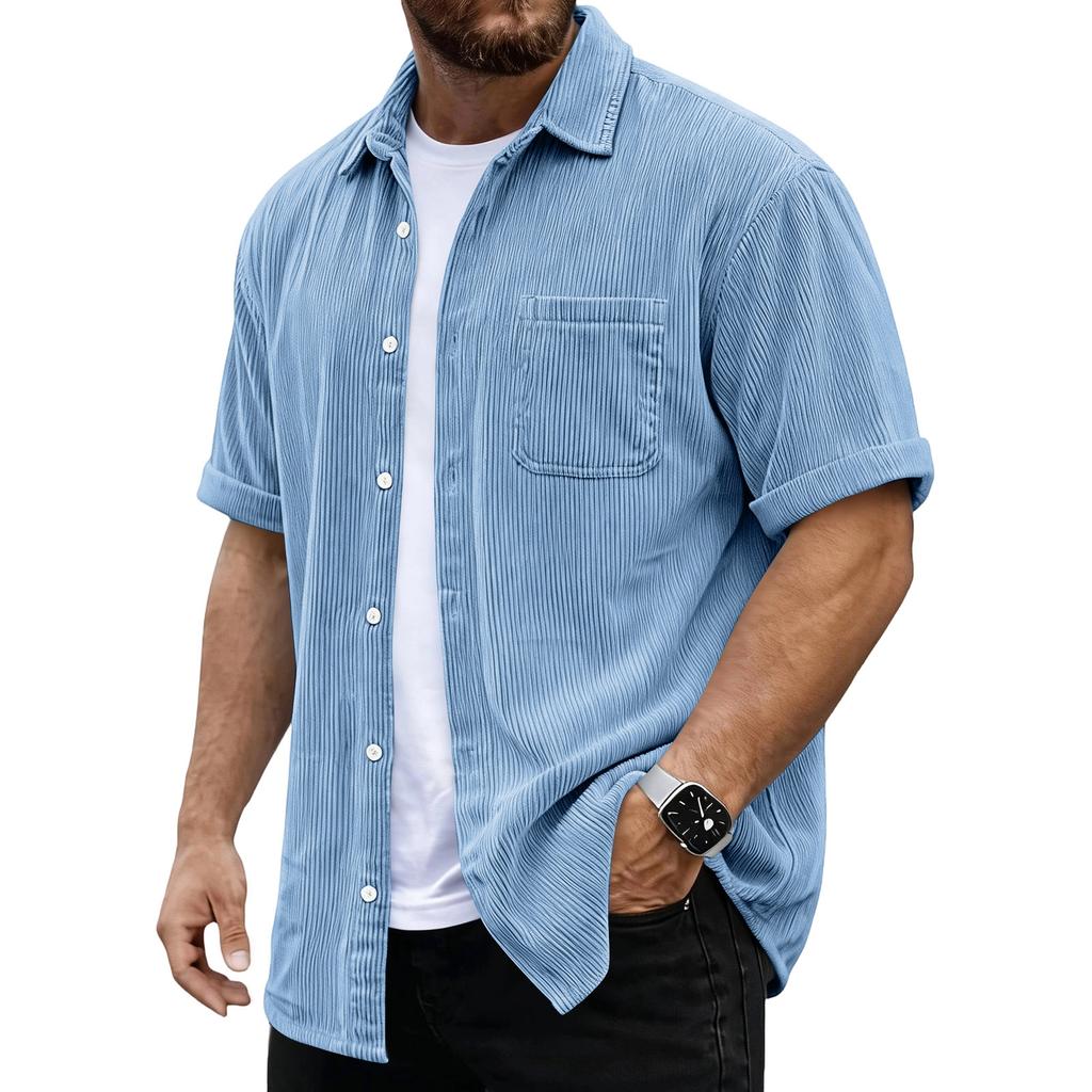Men's Versatile Casual Corduroy Button-down Short-sleeved Shirt With Pockets