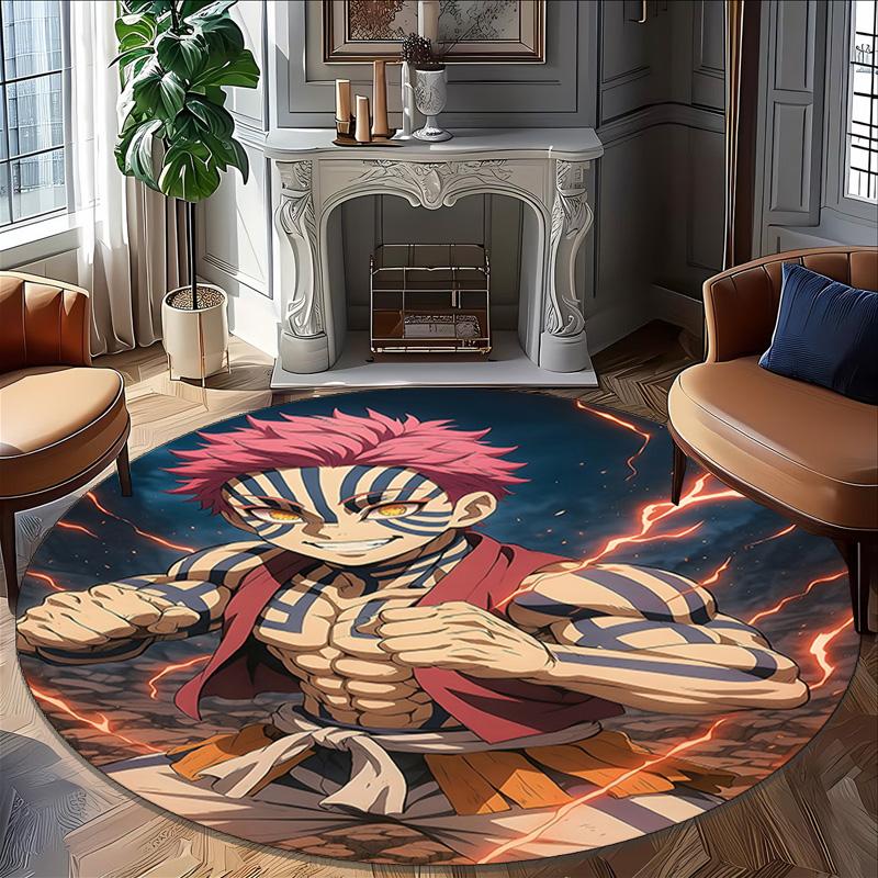1pc Demon Slayer4 Print Round Carpet Chair Round Carpet Suitable for Bedroom Living Room Home Decorative Carpet