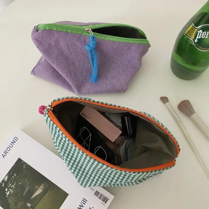 Women Plaid Makeup Bag New Large Capacity Cotton Zipper Pouch Purse Travel Clutch Makeup Bag Cosmetic Zipper Necessarie Feminina