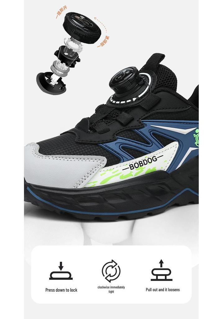 Bobodou Boys' Waterproof Sports Shoes with Rotating Button - New Autumn 2026 Leather Edition