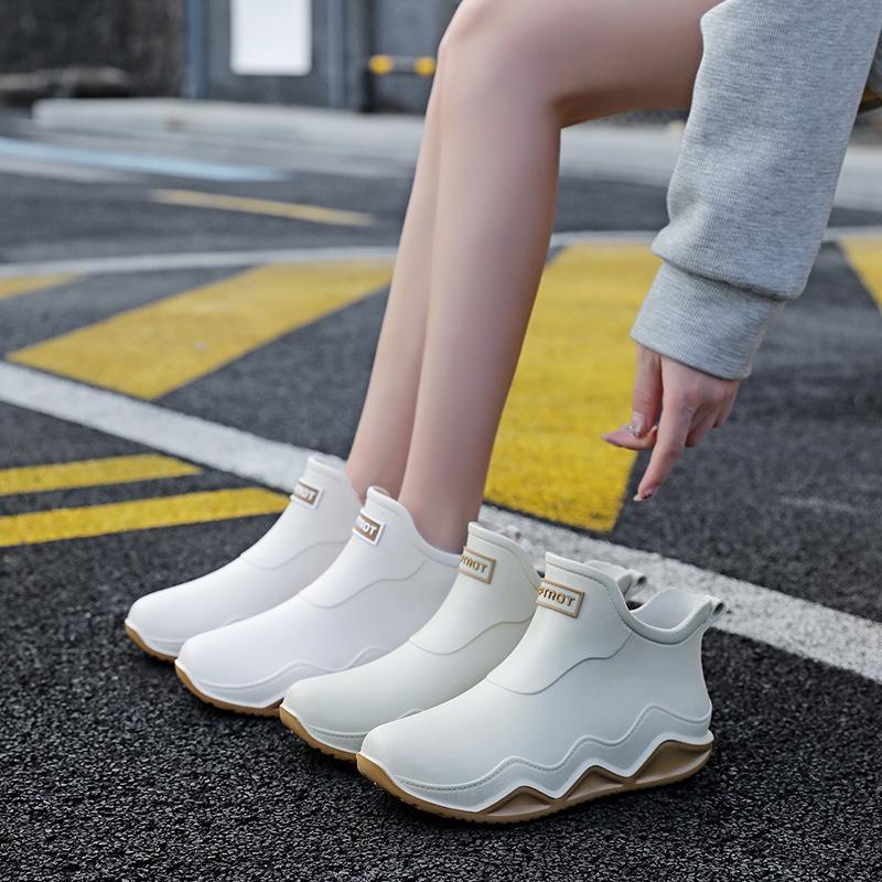 New Fashion Men's Rain Shoes Short Rain Boots Non-slip Water Shoes Couple Velvet Low-top Rubber Shoes Women