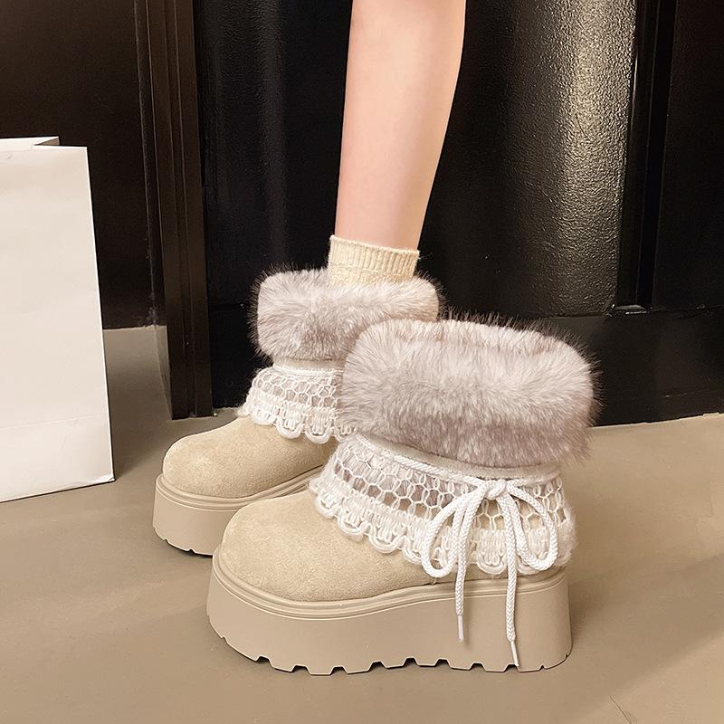 Damen Weich Elastisch Winter Warm Kalt Gefüttert Schneestiefel Dicke Sohle Rutschfest Tragen Outdoor Freizeit Sport Pelz Baumwolle Stiefel