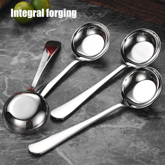 Stainless Steel Spoon High Precision Mirror Polished Spoon Comfortable Curved Long Handle Round Spoon for Home Restaurant