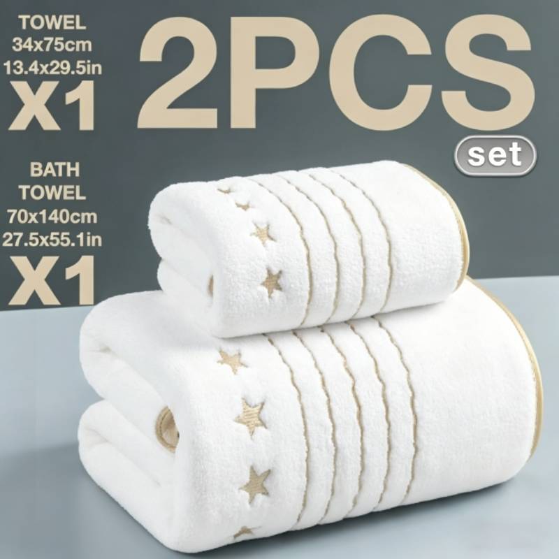 Star Shape Bath Towel Set With Soft Coral Fleece For Bathroom Use