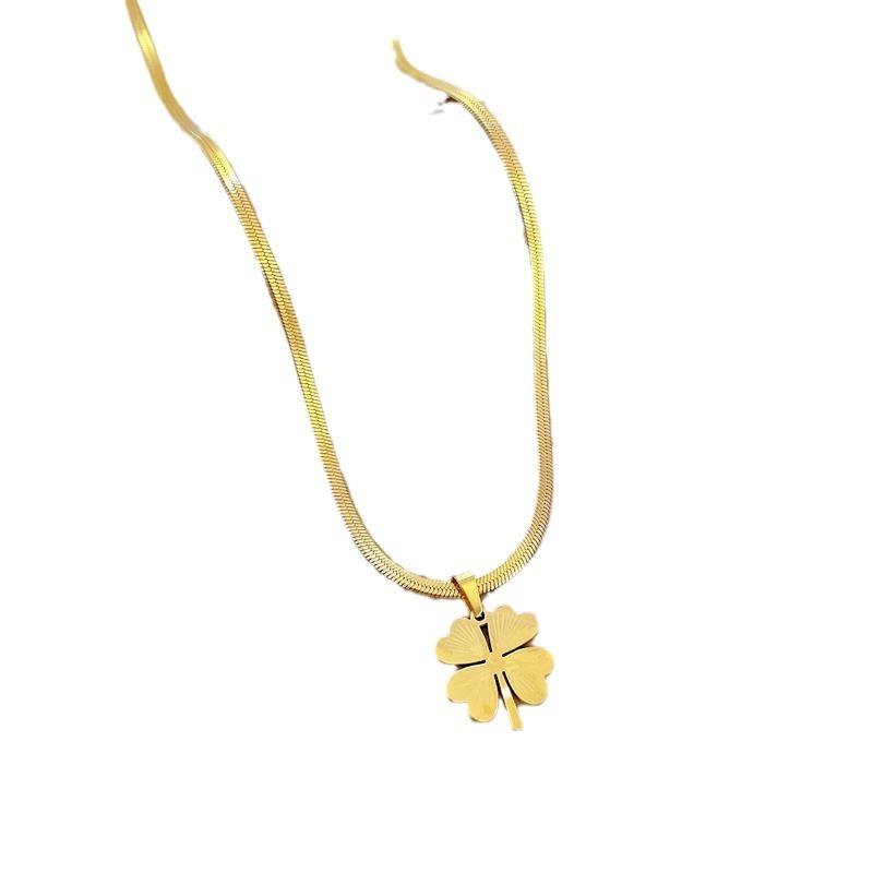 Snake Chain Four-Leaf Flower Minimalist Wind Furnace Real Gold Necklace Female Collarbone Chain Accessories