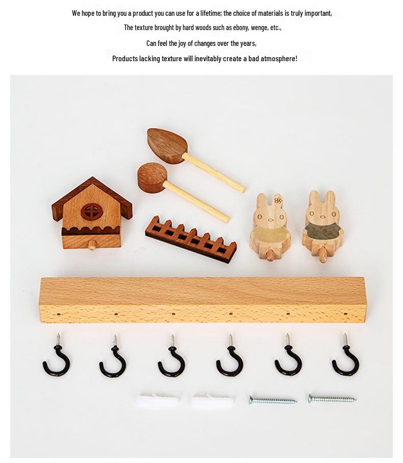 Nordic No-Drill Solid Wood Key Hook for Entryway Wall