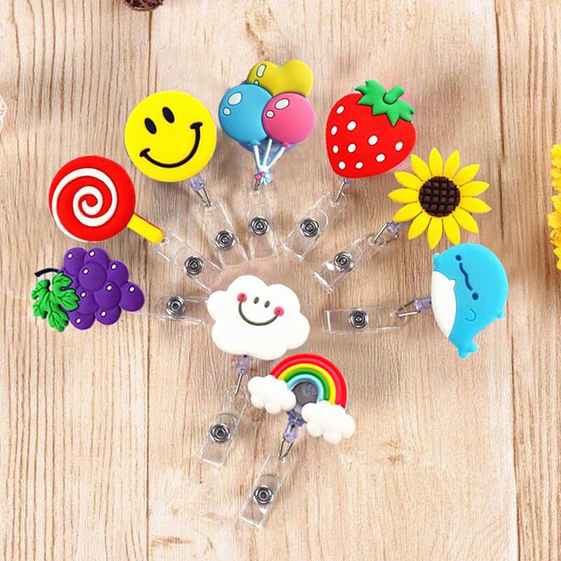1 Piece High Quality Silicone Retractable Nurse Badge Holder Clip Fruits Dolphin Sunflowers Students ID Card Holder
