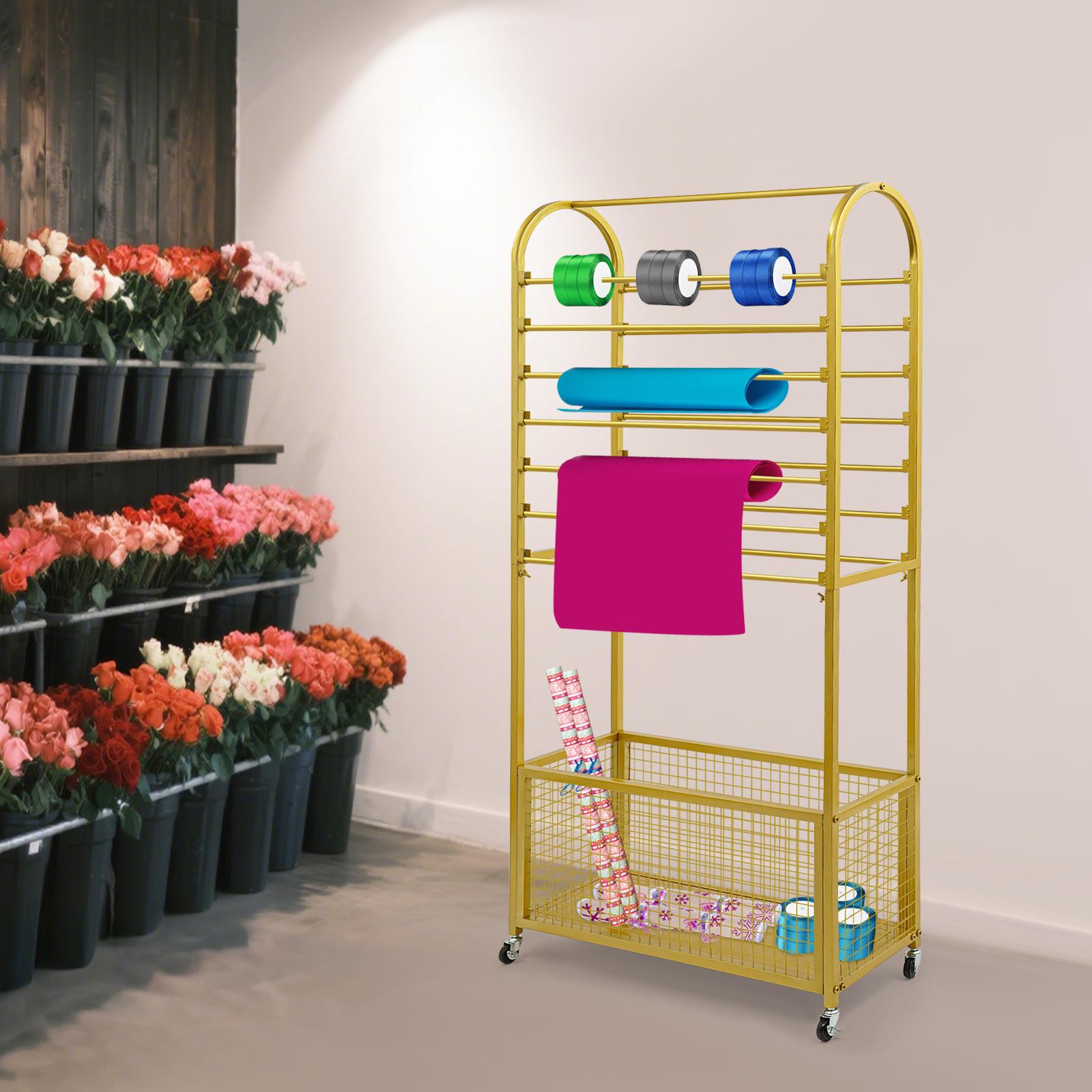 

Gold Double-Sided Ribbon Display Rack with 15 Rods, Heavyweight Organizer Stand for Craft Store, 50kg Capacity Storage Holder золотой
