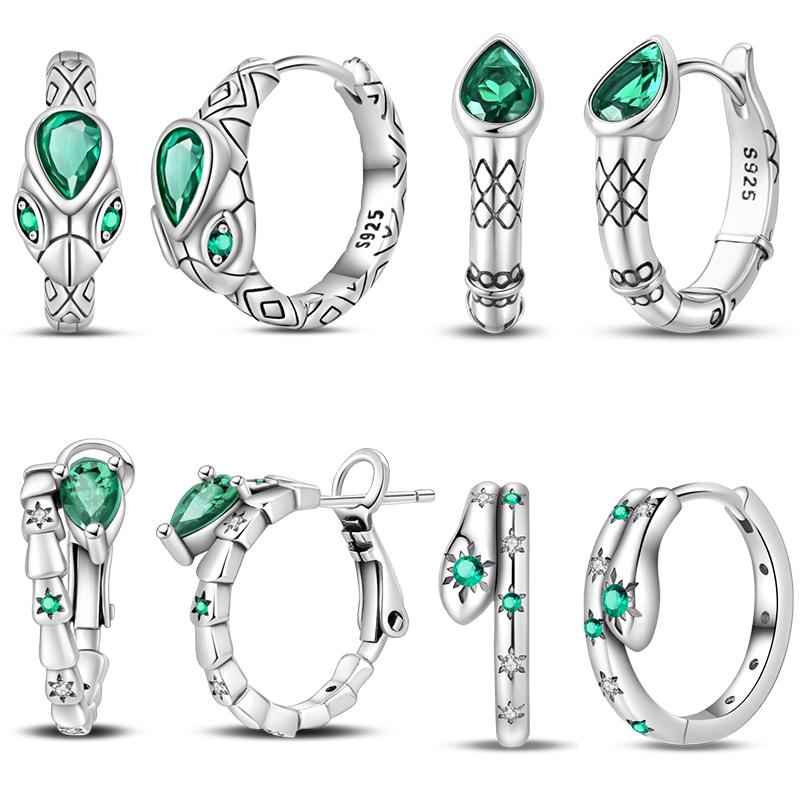 Snake Earrings 925 Silver Green Zircon Mysterious Spirit Snake Ear Studs For Women Formal Anniversary Birthday Party Jewelry