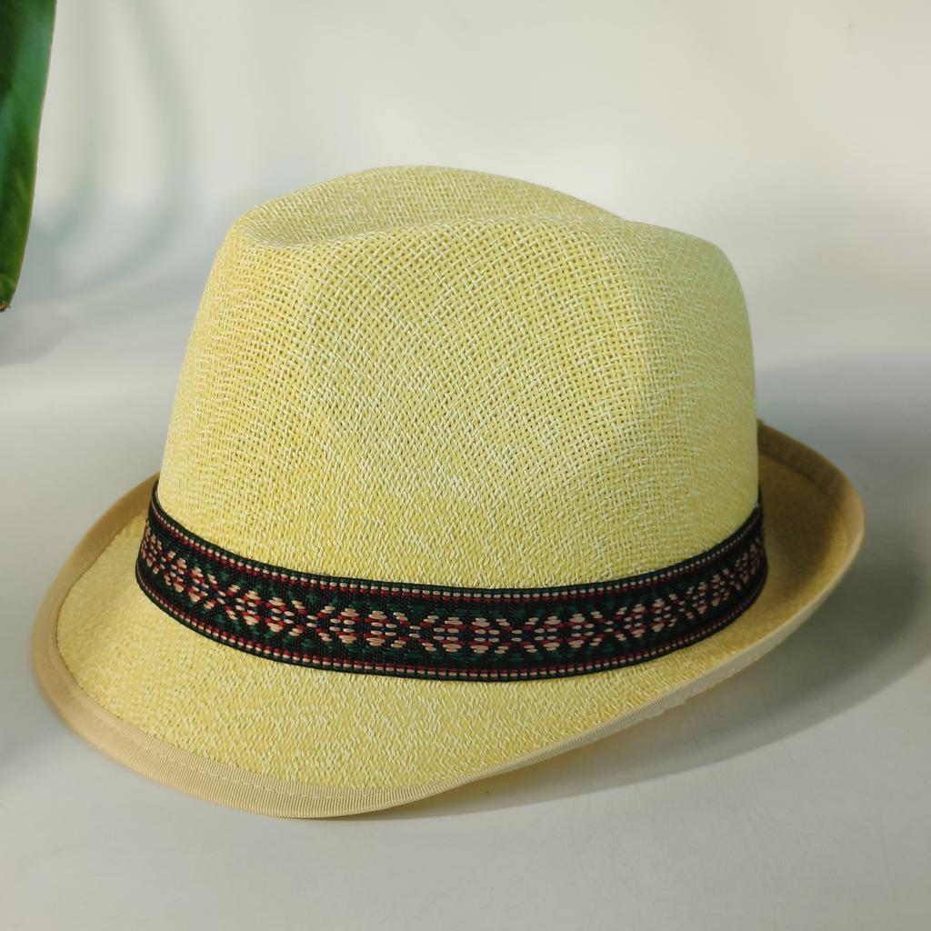 Vintage British Trilby Straw Hat Men's Summer Straw Fedora Breathable Beach Sun Hat Handwoven Straw Panama Hat Cuban Travel Cap