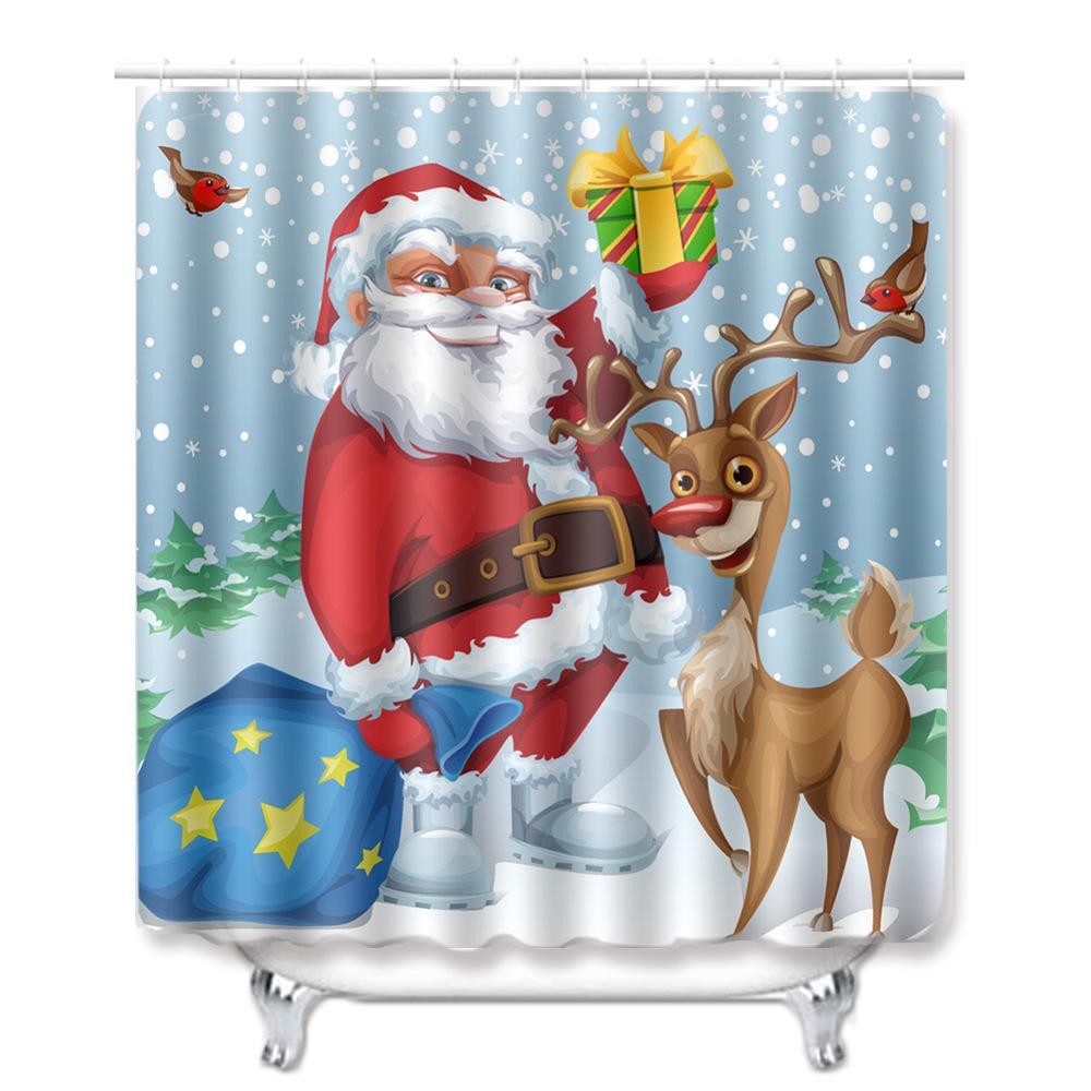 Christmas Waterproof Shower Curtain Four-Piece Floor Mat Combination Set Household Door Mat Bedroom Living Room Carpet
