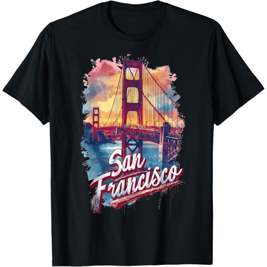 Сан-Франциско Мост Золотые Ворота Акварель Сувенирная Футболка(1) XXXXXL чёрный