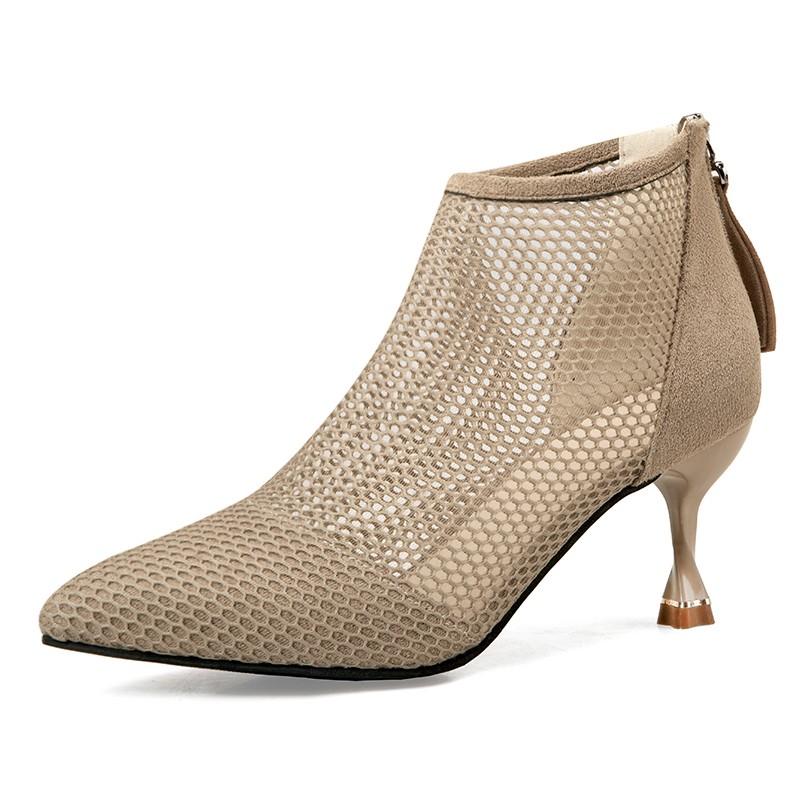 Fashion Cool Boots Women 2024 Thin Heel Pointed Toe Wrapped Mesh Temperament Sexy Back Zipper Comfortable High Heel Shoes Women's