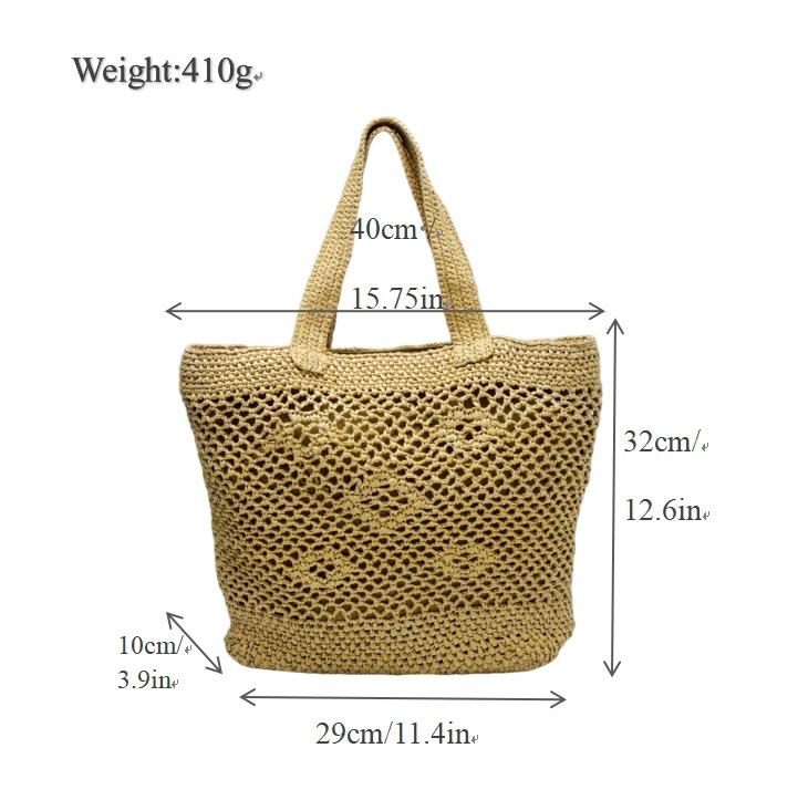 New handwoven bag hollow zipper straw bag women's large capacity shoulder tote bag seaside vacation beach bag