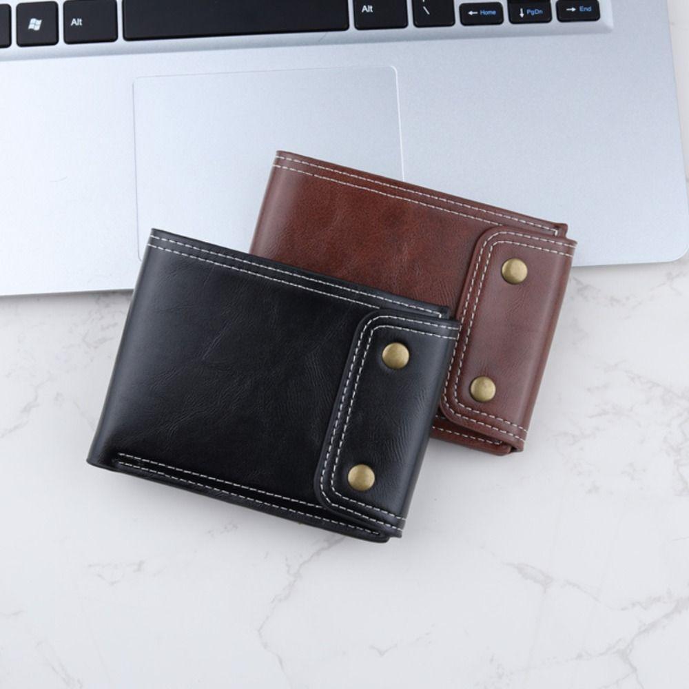 

Leather Button Purse Multi-position Men s Zipper Wallet Portable Male Leather Purse Male