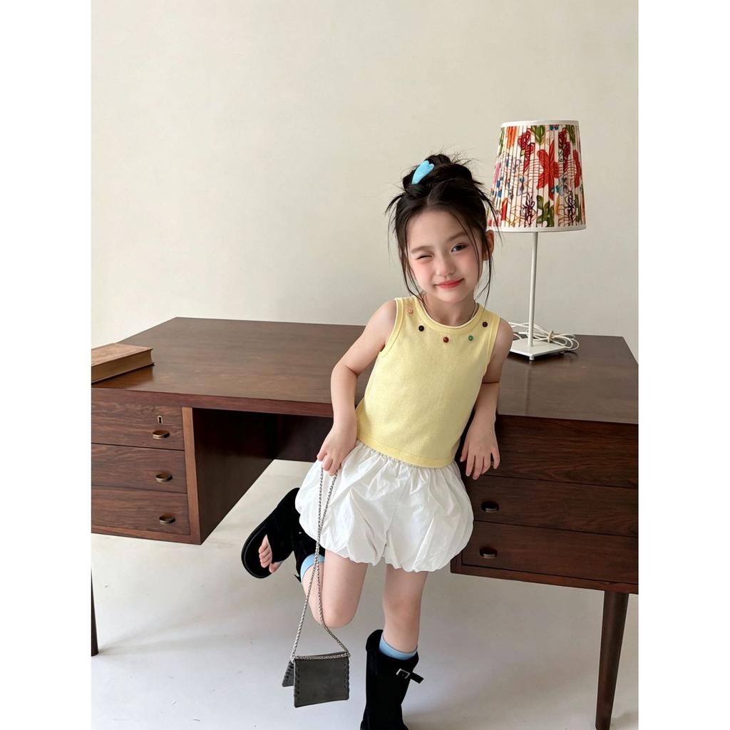 Girls Summer Thin Knit Vest Cute Dopamine Slim Fit Sleeveless Top