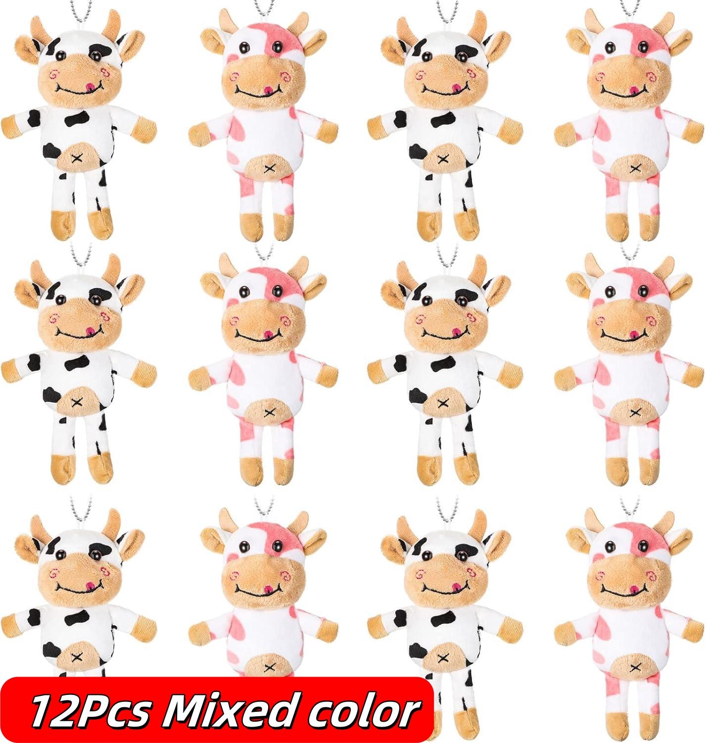 12/2s Plüsch Kuh Schlüsselanhänger Kuh Stofftier Plüschtier Spielzeug Großhandel Gepunktet Bauernhof Schlüsselanhänger Gastgeschenke für Klassenzimmer Dekoration Geburtstag Geschenk beige