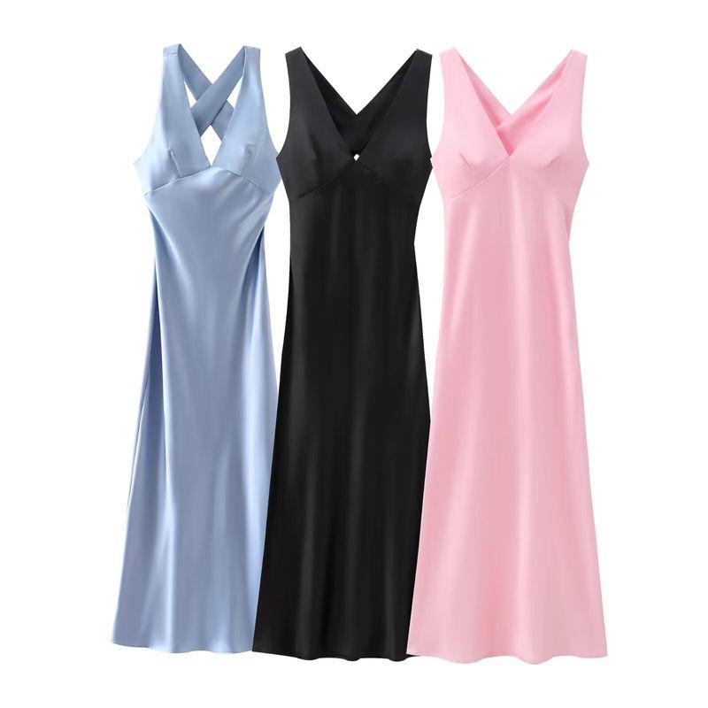 Jnleaog Autumn New Women's Clothing Fashion French Style Design Easiest for Match Silk Satin Texture Midi Skirt Dress