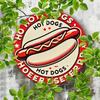Retro Hot Dogs Rundes Metallschild Vintage Fast Food Kunst Wanddekoration für Küche Diner BBQ Bereich