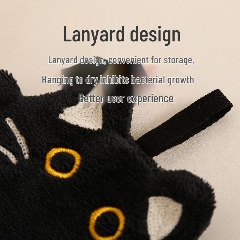 Adorable Black Cat Hanging Hand Towel & Thickened Heat-Resistant Cleaning Cloth