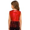 Girls Shiny Sequin Tassel Vest Sleeveless Open Front Fringed Crop Top Waistcoat for Jazz Dance