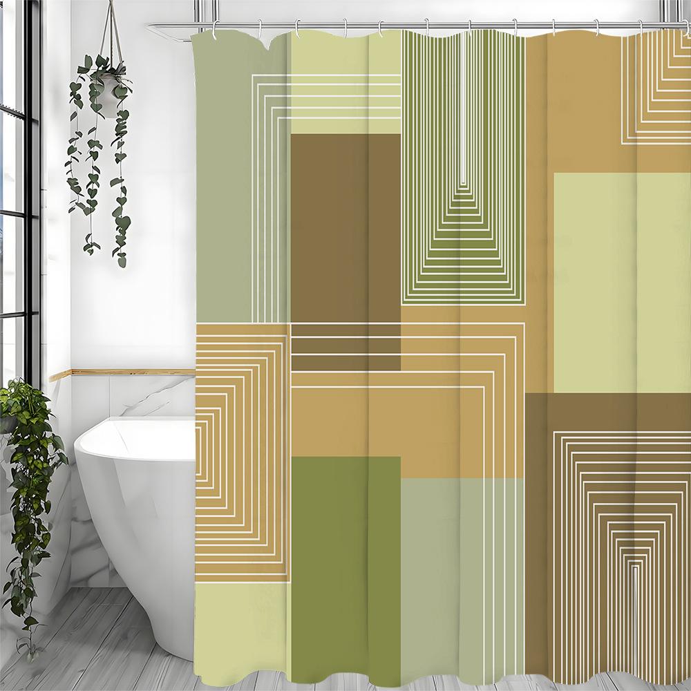 

Soft Green Lines Shower Curtain Washable Dirt-Resistant Shower Head Waterproof Polyester Bath Curtain For Home Decor W60H190(CM)-1 Pcs