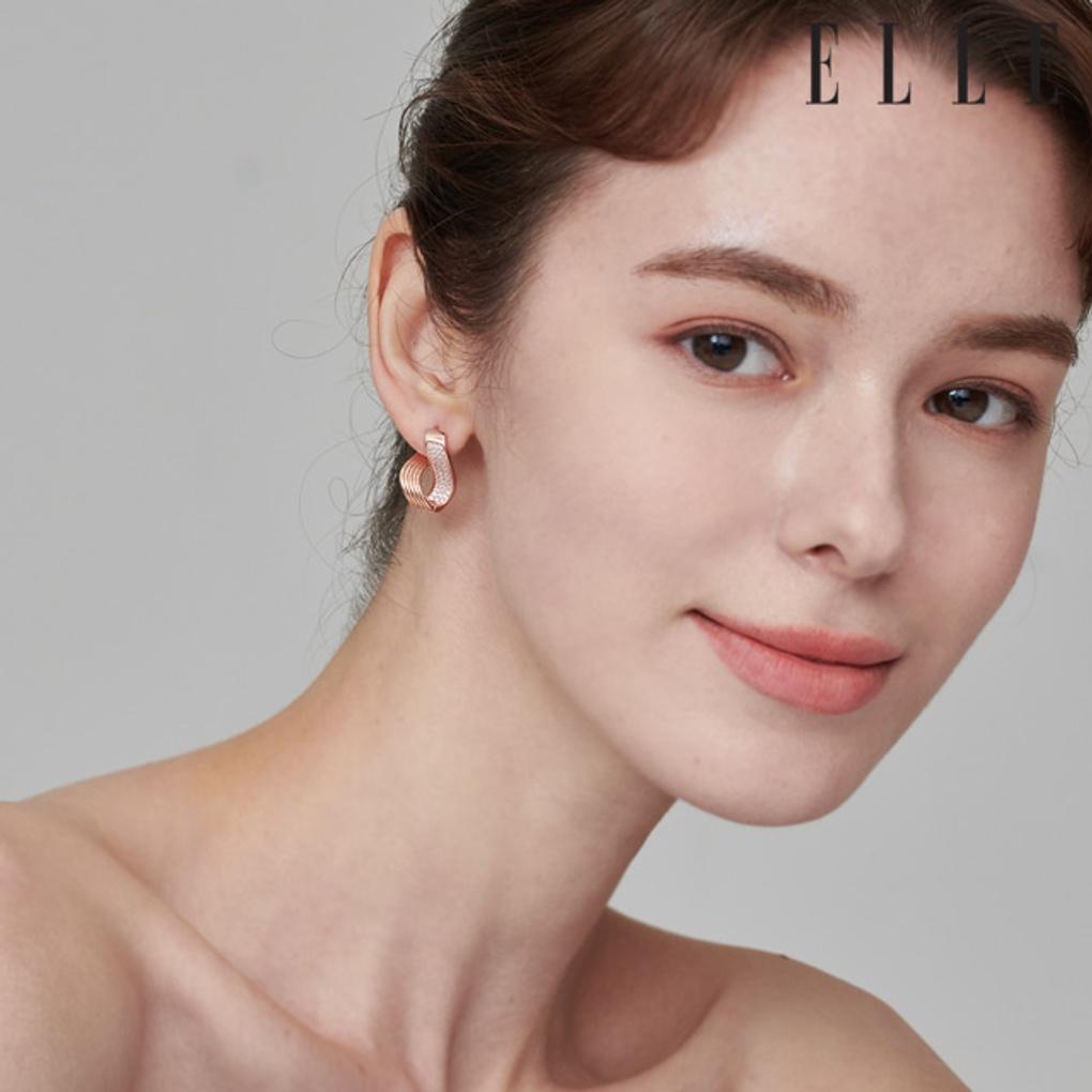 14K Bold Diagonal Line One-Touch Earrings (Gold Pin) ELGPEE394