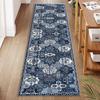 Blue Green Distressed Floral Vintage Art Runner Rug for Kitchen Durable Boho Print Carpet Floor Mat Accent